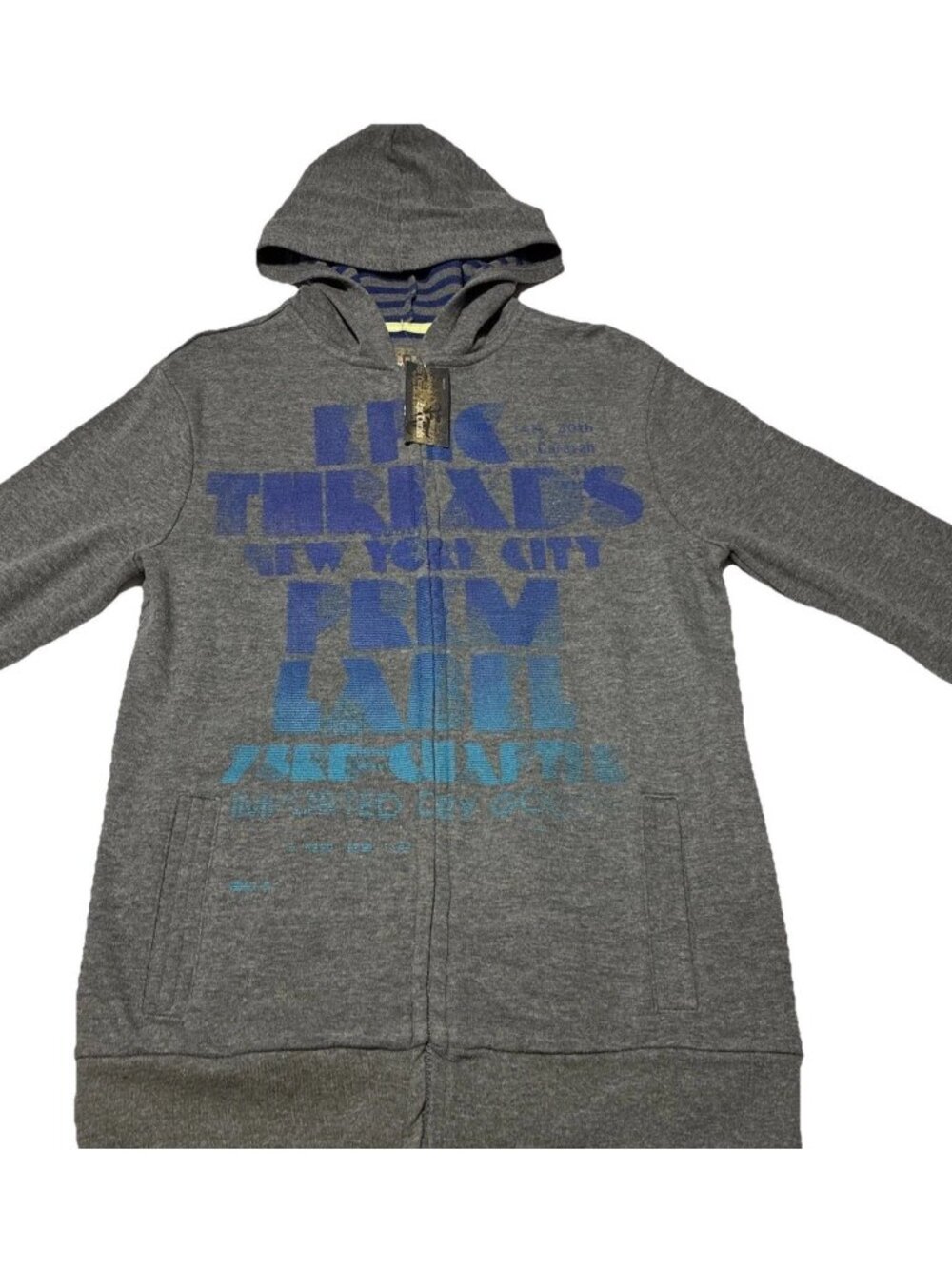 NWT Epic Thread Hoodies Zip up  Gray Blue NYC Private Label Size-L 14-16 N.O.S.